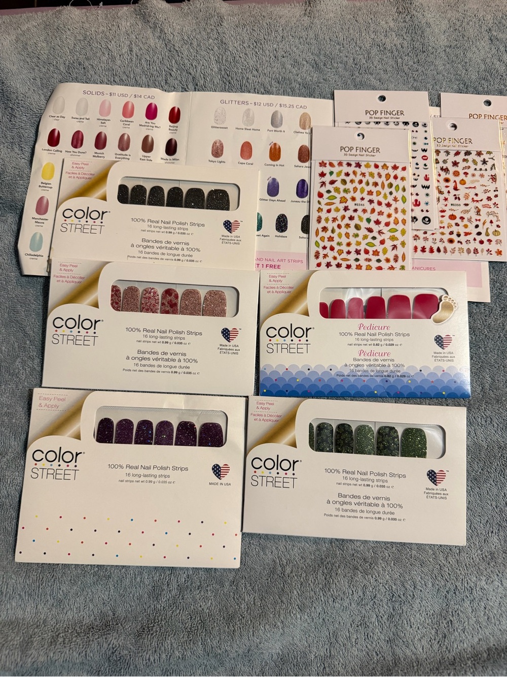 Color Street Nail Strips Set - Pink, Purple, Green, Black, Rose Gold Glitters